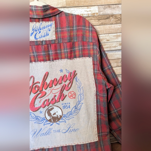Johnny Cash I Walk The Line Upcycled Handcrafted Flannel Shirt - Picture 5 of 15